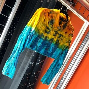 🌈 Technicolor Dream: Purple Candy Multi-Color Distressed Tie-Dye Jacket 🍭